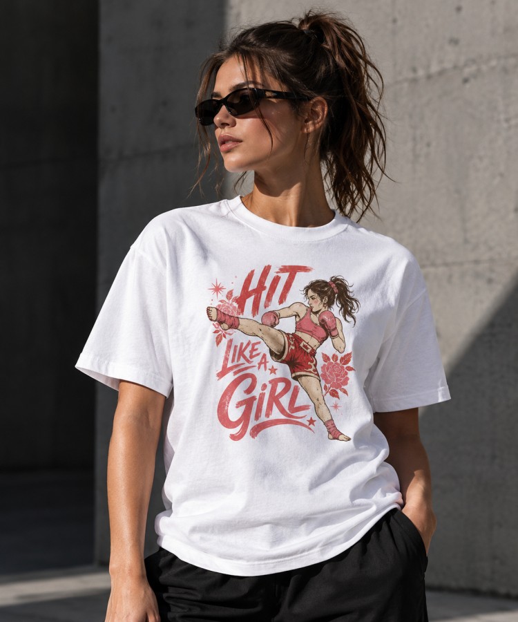 Hit Like a Girl – kikbokso marškinėliai moterims
