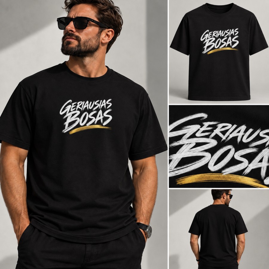 Premium juodi marškinėliai „Geriausias Bosas“ – originali dovana bosui